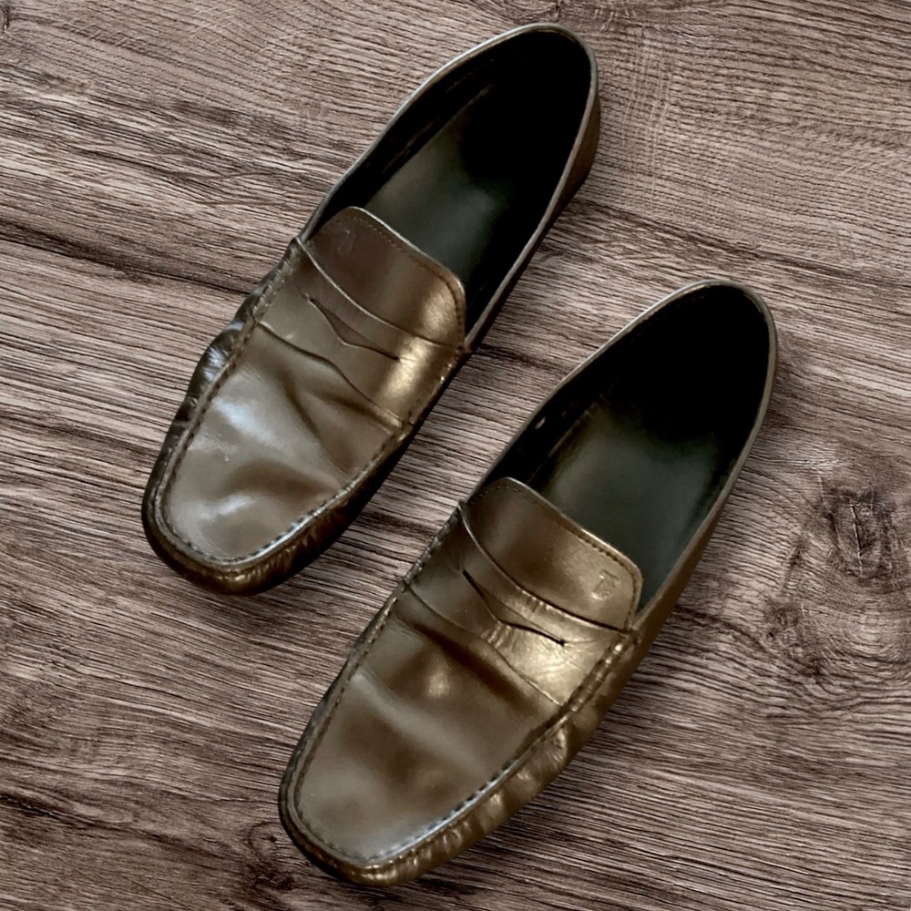 Tods Mens Brown‎ Leather Penny Loafer Driving Shoes Made in Italy Size 8.5
